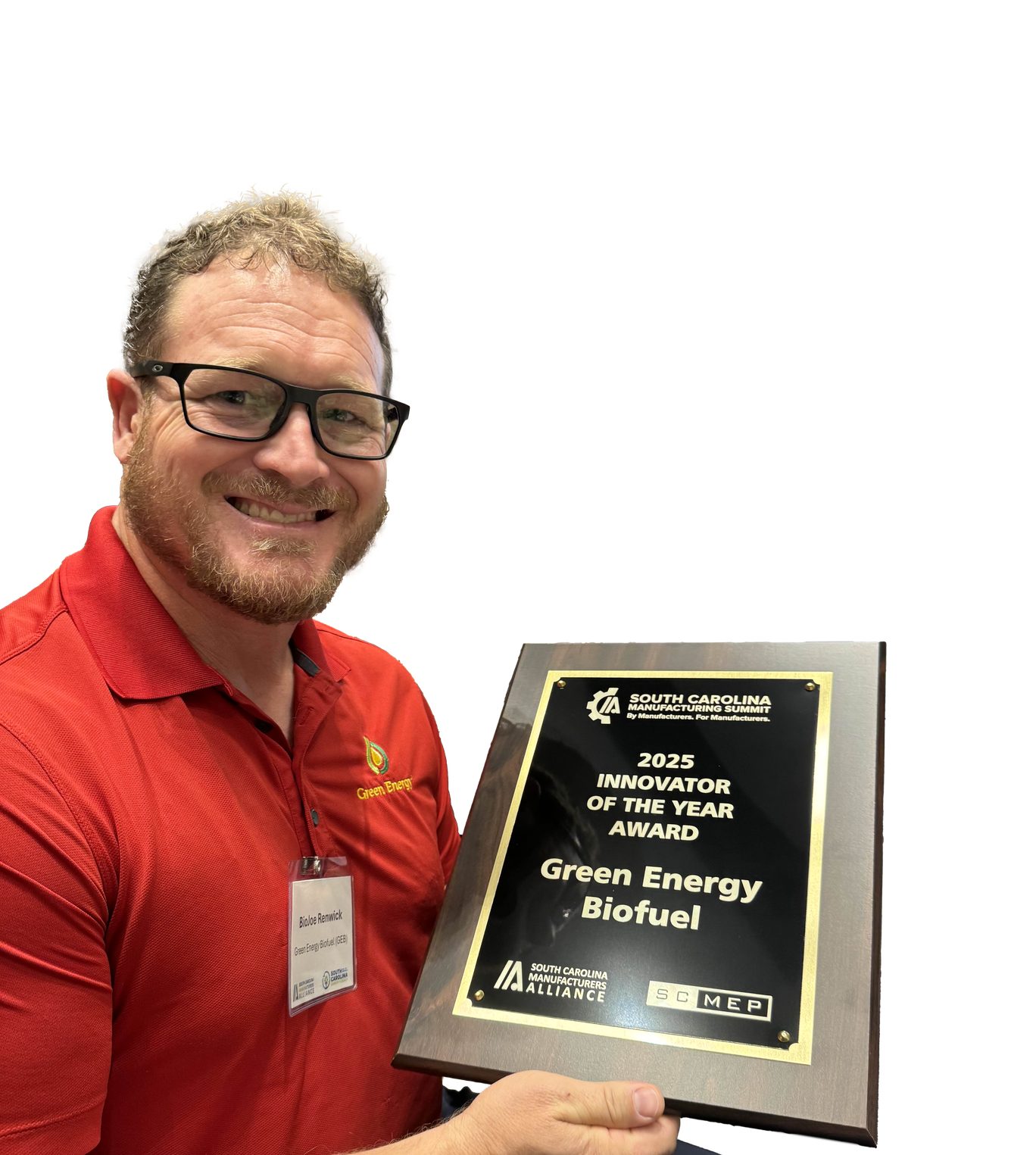 Joe Renwick with the 2025 Innovator of the Year award